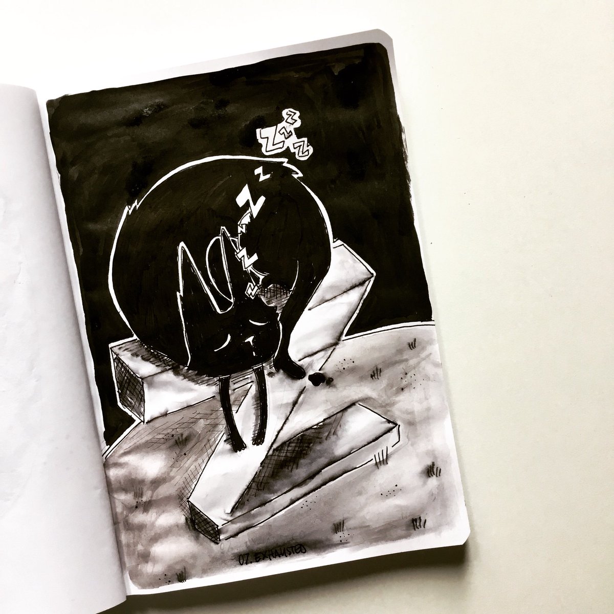 plusbizarreplan's tweet photo. #Inktober day 7: exhausted! #drawing https://t.co/XBBRfc2MDN
