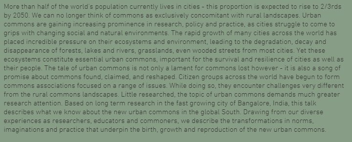 HariniNagendra's tweet photo. It's #WorldCommonsWeek ! Join me and my colleagues to talk about The #Urban #Commons in India - Transformations in Norms, Imaginations and Practice. Friday Oct 12, 1.30 pm India time. Free webinar, open to the public. Details of how to login at https://t.co/7rxHsvOfvx https://t.co/oXYeyi4yd8