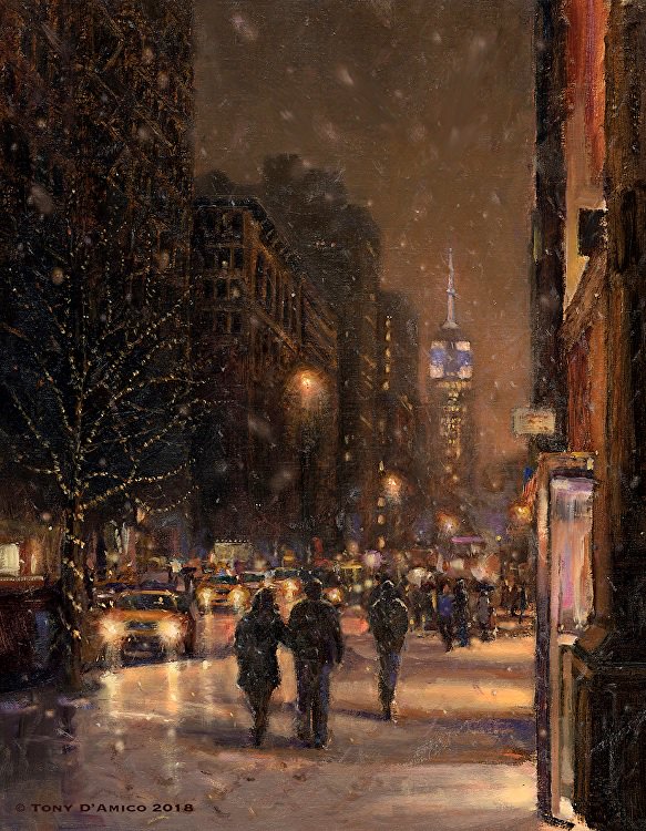 GabrielaLureti's tweet photo. 'Flurries on Fifth' by Tony D'Amico #art https://t.co/p6Ogb4iMXQ