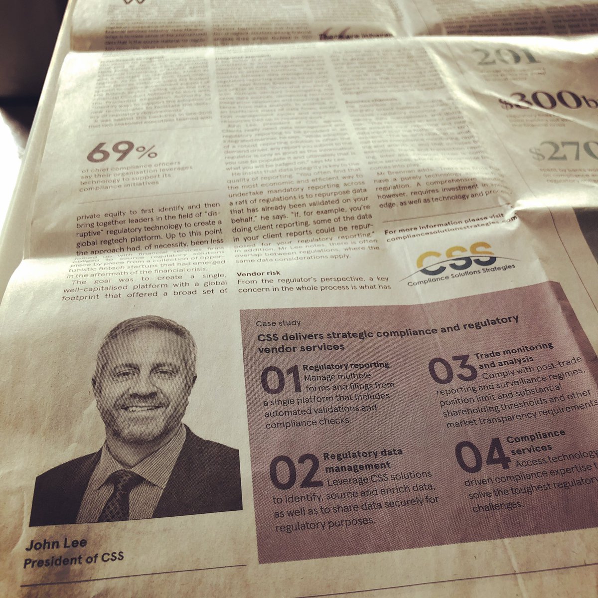 CSSregtech's tweet image. If you missed us in last weeks @thesundaytimes, with our company President John Lee &amp;amp; Chief Product Officer @ronangbrennan, explaining why an integrated approach to #RegTech is key, read here: compliancesolutionsstrategies.com/why-an-integra…

#regulations #financialregulation #financialservices #fintech