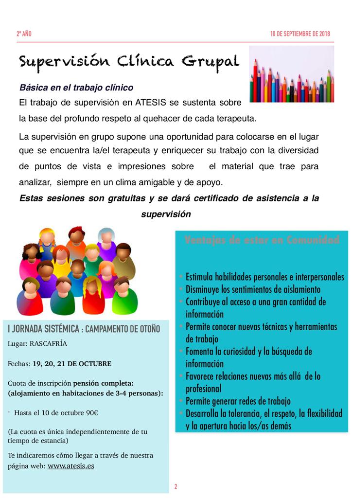 A_Atesis's tweet photo. ¡Nuestro Boletín Sistémico de octubre!

Aún estás a tiempo de apuntarte al campamento sistémico de otoño, donde podrás disfrutar de un encuentro con otros profesionales sistémicos en el agradable entorno de la sierra de Madrid.

#atesis #terapiasistemica #campamentodeotoño https://t.co/8w5Dgzfrpn
