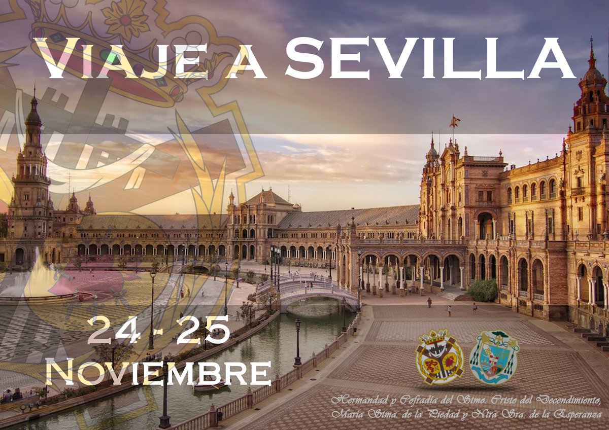VIAJE A SEVILLA| 24-25 de Noviembre realizaremos un viaje a la Ciudad de Sevilla. Visitaremos Obras de #CastilloLastrucci, <a href="/Hdad_Macarena/">Hermandad de la Macarena</a> <a href="/EspDeTriana/">Esperanza de Triana</a> Se ruega apuntarse antes del 20 de Octubre a través de los medios habituales. (Oficina Casa Hermandad, email, o redes sociales)