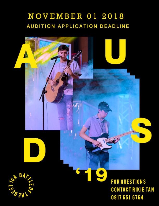 ICAFairComm's tweet image. It’s that time of the year again. 

The Battle of the Best, now calling all aspiring bands, male &amp;amp; ICAn soloists to send in audition applications on/before November 1.  

Audition here: bit.ly/BOB2019Auditio…

Poster by Chantel Ong