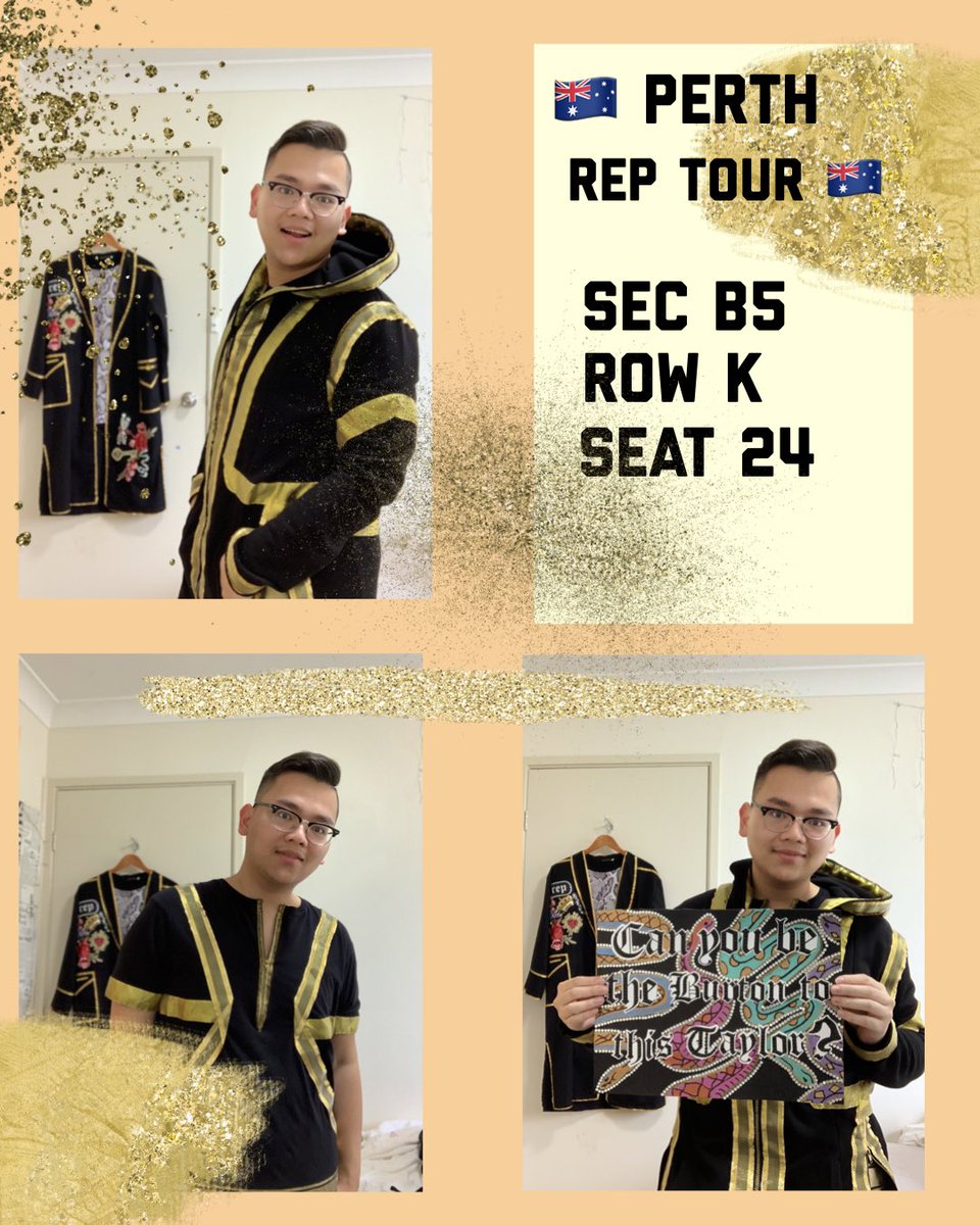 swiftside13's tweet photo. Here’s to you #repTourPerth! 

You will be one of the best nights of my life. I cannot wait to meet each and every Swifties at the show. I cannot wait to see @taylorswift13 @taylornation13. 

🇦🇺 Please come and say hi 👋🏼 I’ll be in B5 K 24! 🇦🇺

See you very soon 💛 https://t.co/EzM6NTYsNu