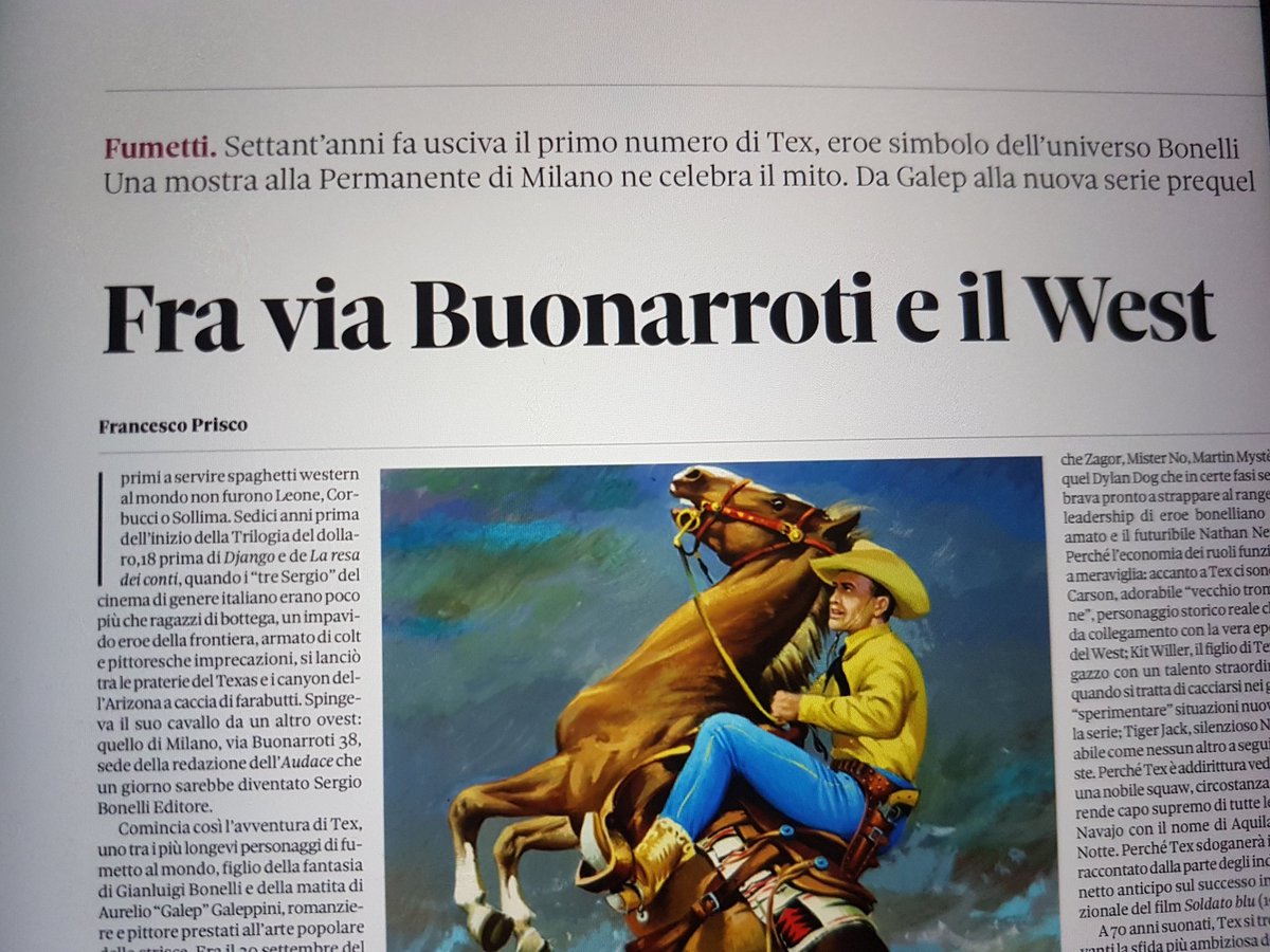 MrPriscus's tweet photo. Peste! Sulla #Domenica del @sole24ore si parla ancora di #Tex e della avventurosa storia della #Bonelli #Tex70 https://t.co/TZaSucfpow