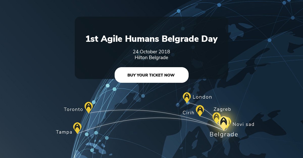 AgileHumans's tweet photo. 1st Agile Humans Belgrade Day!
24 October 2018 
Hilton Belgrade
A time to imagine and experience how we can transform our workplaces.  We hope you can join us for this very special  day.
https://t.co/BrQ4vkGlJq https://t.co/A0n7aulcIf
