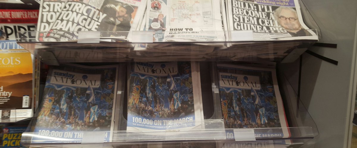 TheBorderLander's tweet photo. Making my local Co-op look a lot better.
5 copies of @SunScotNational on bottom shelf now, right at eye level.
#AUOBEdinburgh #IndyBreeksofChange #GetItSeen https://t.co/cMBOArPQ7j