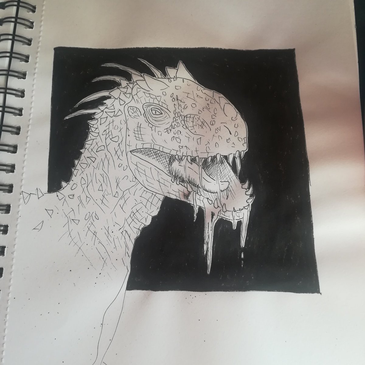LowpolyLili's tweet photo. Inktober day 6 drooling, for this day I made a drooling dinosaur ~ #drooling #dinosaur #dino #inktober #inktober2018 #inktoberday6 #improve #ink #drool #messy #traditionalart #art_attack #drawing #dailyupload #rawr #dinosaurios https://t.co/yMqFykgiE7