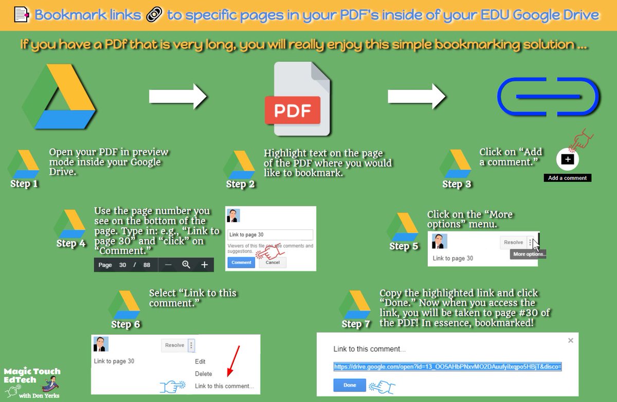 DonYTechGuy's tweet photo. Hi, @jmattmiller @ShakeUpLearning #GTTribe  Last week my wife had this #googledrive question for me? Can I bookmark 🔖 a page in a very long PDF that is inside of a #googledrive folder? I came up with a creative solution that the #gttribe might be interested in? 💡📑 https://t.co/axtdXsprWa