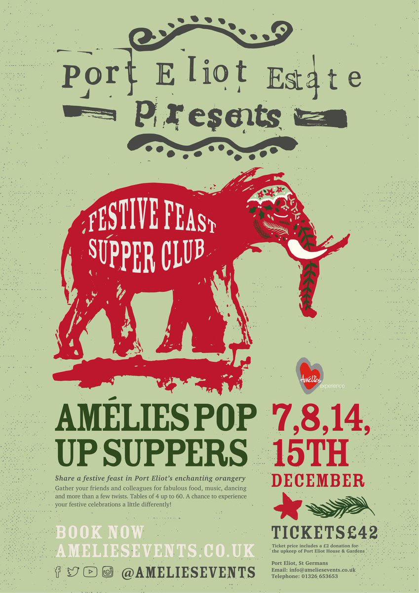 Amelies_Kernow's tweet photo. #Eat #Drink #BeMerry @PortEliotEstate #ChristmasFeast Nights hosted by @AmeliesEvents serving @Knightor_Winery #JubelBeer @tarquinsgin @mountsbaydairy @BakerTomsBread #RJTrevarthenMeats music by #KingDinosaur #RussellSinclair @Boundless_Bros Book Now https://t.co/JQGgzPkc8g #Love https://t.co/qA3LV2vOgH
