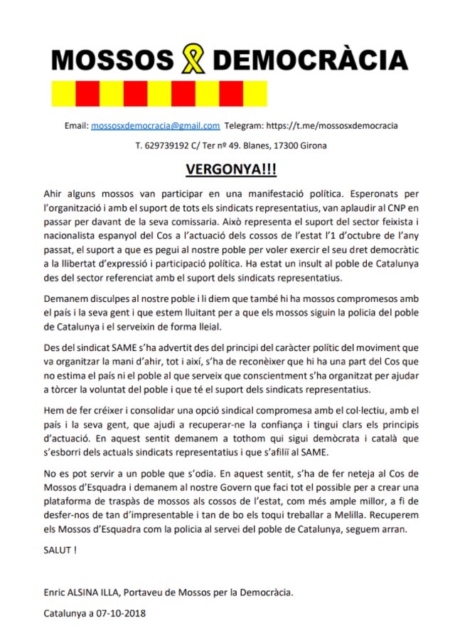 Demanem disculpes al poble Català per la VERGONYOSA mostra de desconsideració d’ahir portada a terme pel grup anomenat #mosSOS
Estem al servei del POBLE✊️ Ahir, avui i sempre ✊️