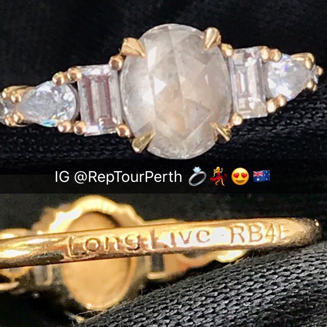 reptourperth's tweet photo. I met my fiancee in VIP PIT line of @taylorswift13's 3 Melbourne 🐨 shows; now we get married in Nov 2018 😍💍 He engraved LONG LIVE in the ring 💃 We've seen Tay on 4 tours and in a few countries, but never met her. See her on Rep Tour in Pasadena 2 nights, Sydney, &amp; Perth 💫🎶 https://t.co/Jteu5JwZS8