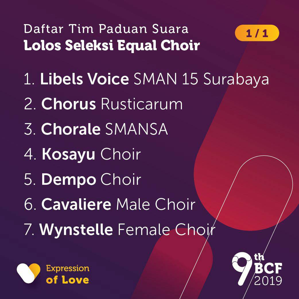 BCF_UB's tweet image. [CONGRATULATIONS!]

These are participants of Equal Choir Category

Welcome to #BCF9! 
See you in February😉

#BCF9
#choircompetition