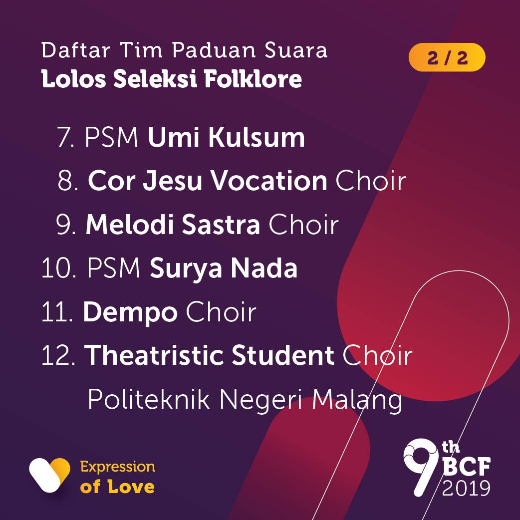 BCF_UB's tweet image. [CONGRATULATIONS!]

These are participants of Folklore Choir Category

Welcome to #BCF9! 
See you in February😉

#BCF9
#choircompetition