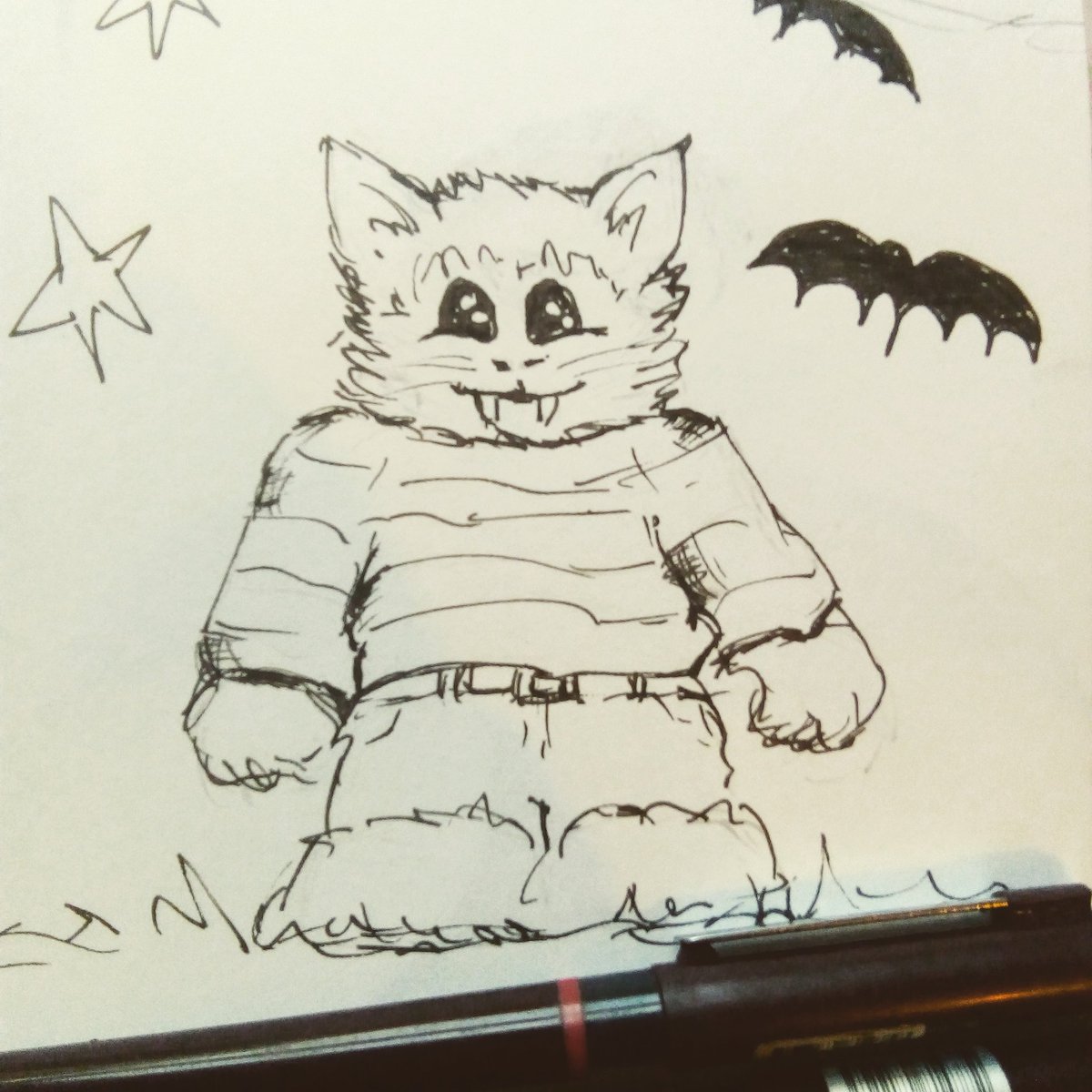 Sproutymouse's tweet photo. A Werekitty 😹 #Inktober2018 #sketchbook #pendrawing https://t.co/Kff0vOtv5S