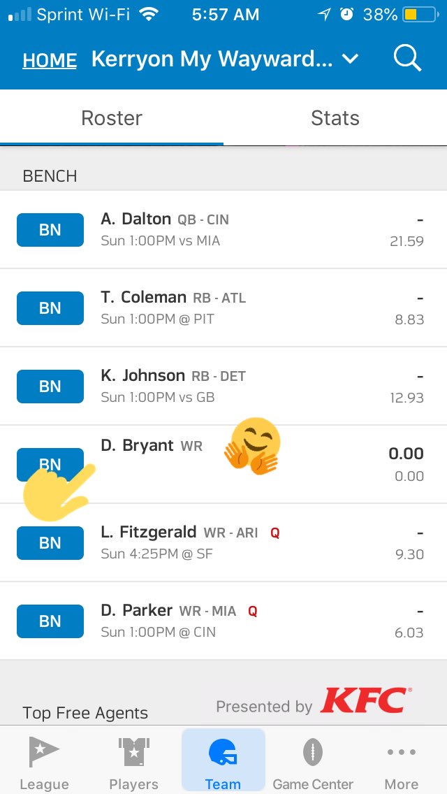 KDawgLightning's tweet photo. @DezBryant You’ve been waiting on my bench since the draft—go be the legend we all know you are and make THIS @Giants fan love to hate to see you play again. https://t.co/PO08a1beqD