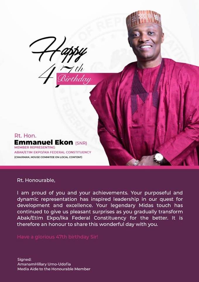 amanamhillary's tweet photo. Happy Birthday My Leader and Mentor @HonEmmanEkon.  Working with you has not only been eventful, I've come to realize your  passion, your vision for public service and the love you have for our  people. #AgeWithSplendour sir! 
 #EkonAt47 https://t.co/a6XwPE8jRD