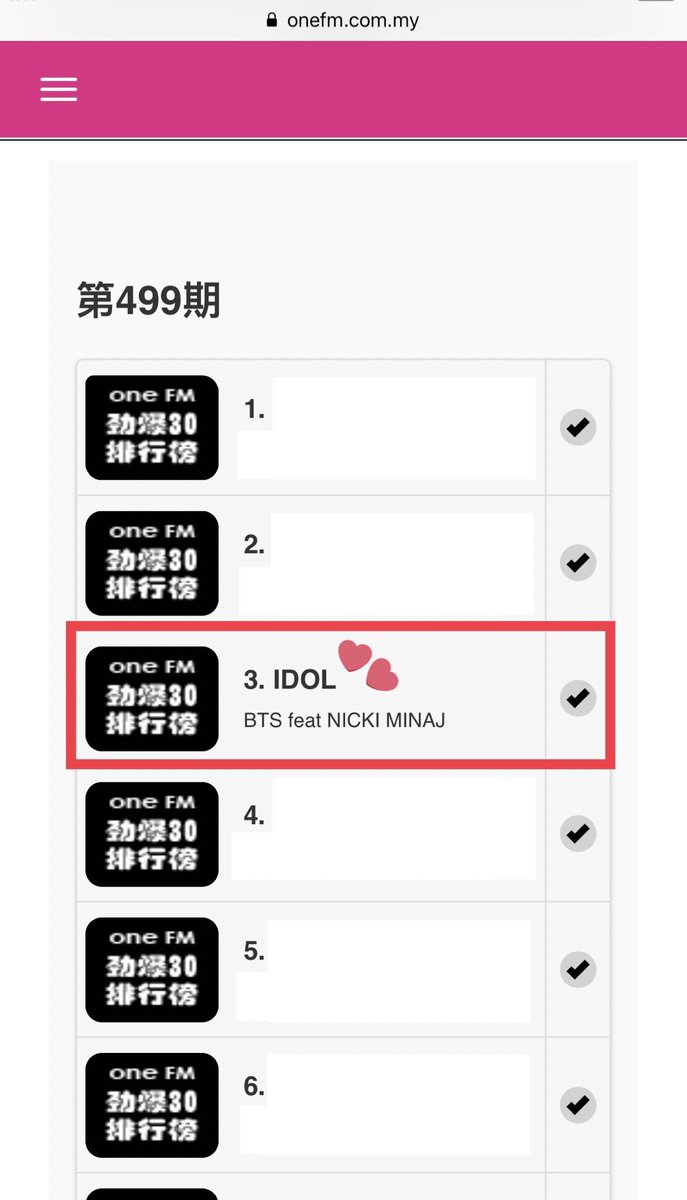 BTSxRadioMY's tweet photo. IDOL (feat. Nicki Minaj) maintains it’s spot at #3 on last week’s @onefm881 Top 30 chart📢🥉

Keep voting to move it up the chart!

Vote 7 times/ hour with different browsers:
https://t.co/9a6ayql2As

Voting closes at 12pm on Friday

~JY
[#ActualityFM @BTS_twt] https://t.co/7rCzmZIT3T