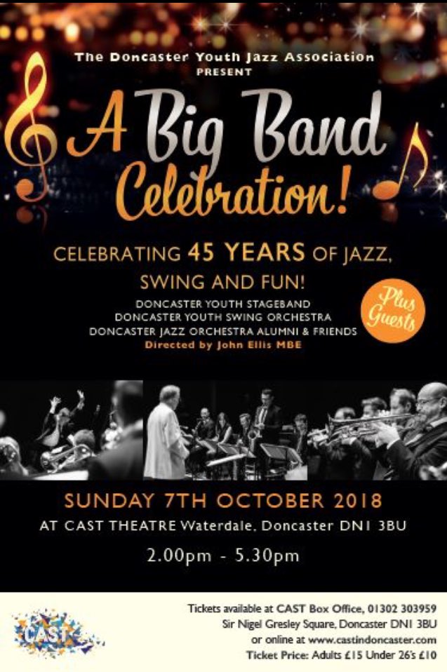 DoncasterJazz's tweet photo. It’s here!! Today we celebrate 45 years of bringing #Jazz education to young people &amp; giving them the environment to develop and perform. Here’s to our founder John Ellis MBE, our students past and present and to another 45 years. #YouKnowItMakesSense #DoncasterIsGreat https://t.co/qqlKxFJGBd