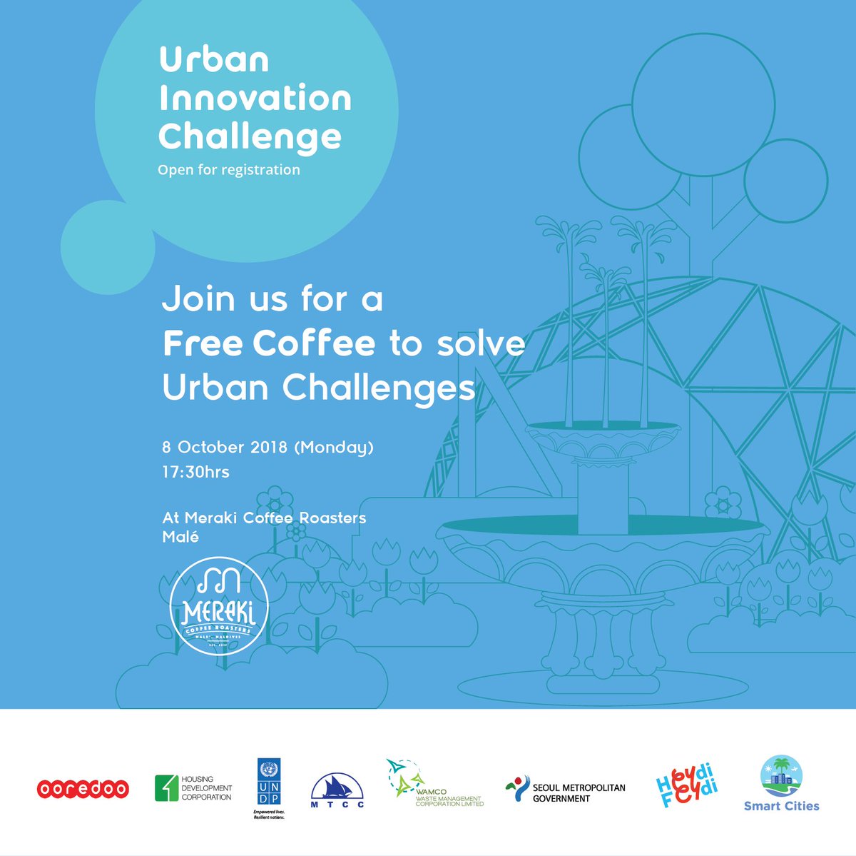 UNDPMaldives's tweet photo. Want to know about #UrbanInnovationChallengeMv? 

Join us for a coffee @merakicoffee tomorrow (8th October) at 17:30. See you there! https://t.co/82POtKEt5x