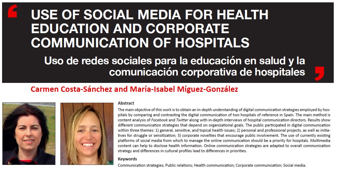 SCImagoEPI's tweet photo. Use of social media for health education and corporate communication of hospitals. A paper by Carmen Costa-Sánchez &amp; María-Isabel Míguez-González
https://t.co/FHyWgMaoRs https://t.co/52rN3UvXd3