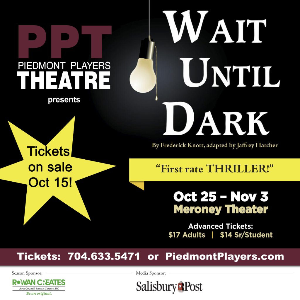piedmontplayers's tweet photo. Are you ready? Tickets are coming.....October 15th.

#EdgeOfYourSeatThrills #HugYourNeighbor #WhoWillBeMostScared

#PPT #SalisburyNC #SalisburyArts https://t.co/wsLMYV6fWp