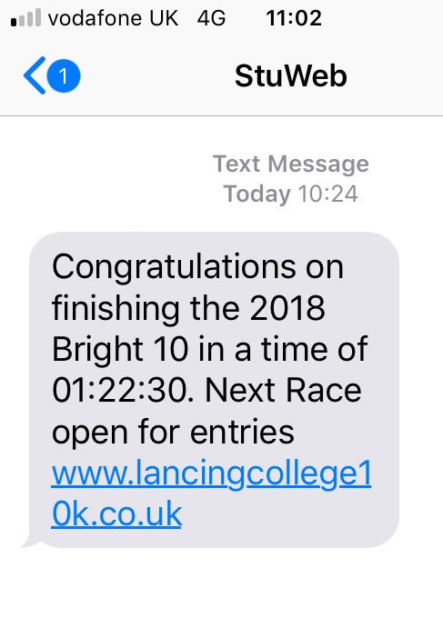 MinorPlaces's tweet photo. If you’d told me two years ago I could run ten miles, I wouldn’t have believed you. Mind you, if you told me three hours ago that I could do it in 1:22:30 I wouldn’t have believed you either. #bright10 https://t.co/48rMT2jtuI