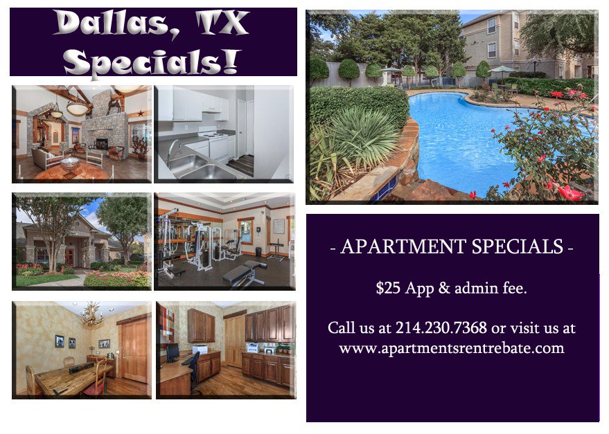 ApartmentRebate's tweet photo. DALLAS, TX SPECIALS! Call us at 214.230.7368 or visit https://t.co/wdB8JRmdcu https://t.co/0WTiYO7wL1