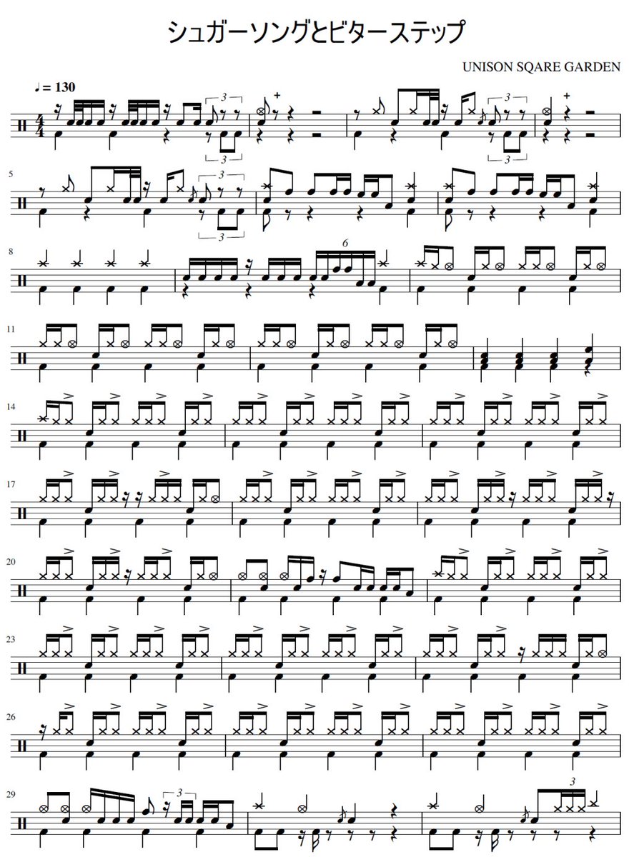 ট ইট র Drumful Drum ドラム 譜面 音楽 ユニゾンスクエアガーデン 今回はunison Sqare Gardenさんの シュガーソングとビターステップ のドラム譜面を作成しました リクエストお待ちしてます T Co C23sqzmnk8 T Co 0lmvnwb8eu