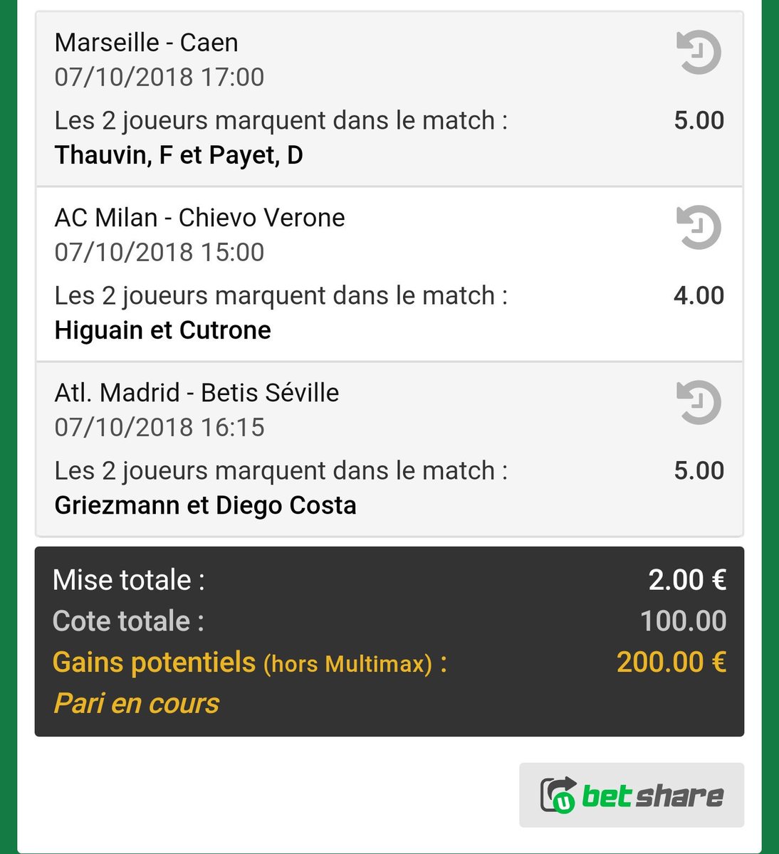 JDEMPIREOFF's tweet photo. ⚽ #FolieDuJour ⚽
📈 Confiance : 60%
Vous êtes libre de piocher dans la liste ou de combiner le tout avec une petite mise! Ça reste un fun que je tente 😊!
RT & ❤ si tu suis ou si tu soutiens! #TeamParieur #TeamOM #OMSMC #AtletiRealBetis #MilanChievo https://t.co/8iFHHAP8fG