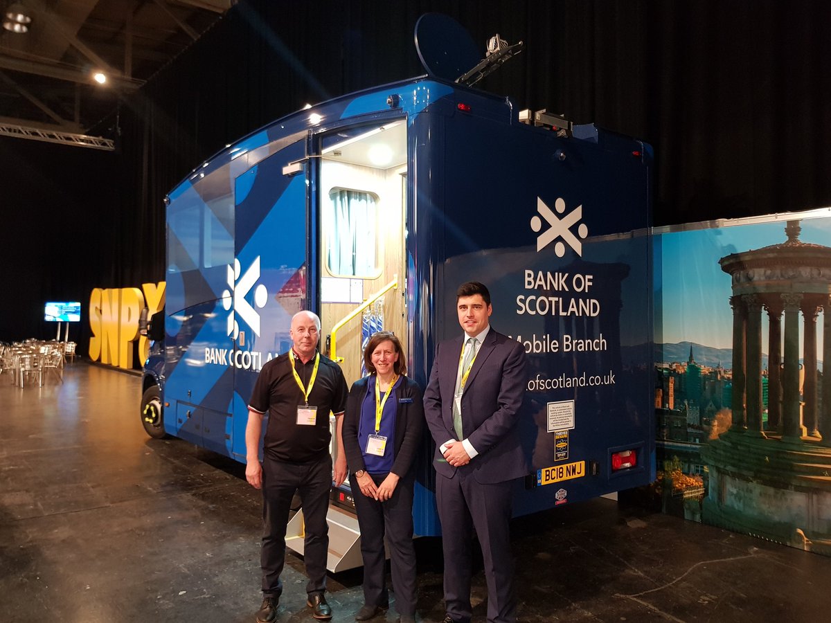 LBGAmbScotland's tweet photo. Our @BankOfScotNews colleagues will be at the @theSNP conference in #Glasgow over the next three days to showcase how we support our customers. If you are attending conference, feel free to drop by #SNP18 #mobilebranch #banking https://t.co/z9Us3TMWdx