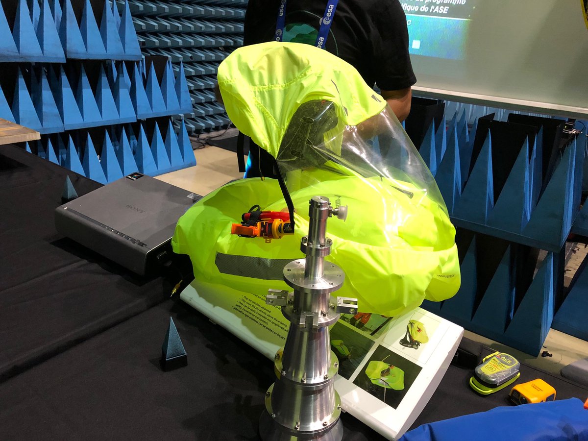 ESA_Tech's tweet photo. This Spinlock life jacket is in the #ESAantennaLab in the Test Centre - it contains a mini-antenna that sends an alert to satellites when it falls into water #ESAOpenDay https://t.co/JkfGLxYr0q