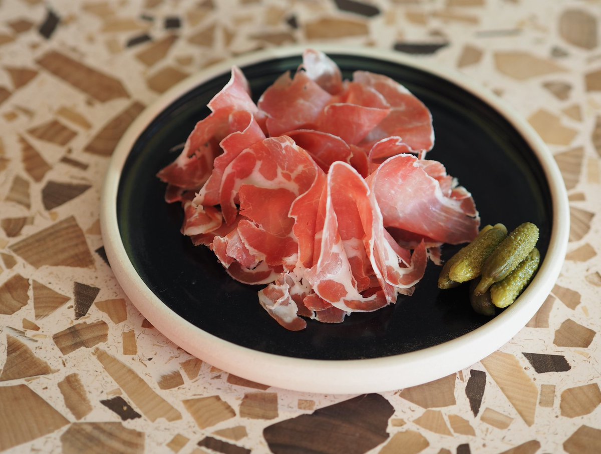 saplingdalston's tweet photo. Air-Dried Pork Collar “Coppa” from @cornishcharcute. Artfully seasoned pork shoulder from pigs that are hand-reared on the farm in #Cornwall #SaplingDalston https://t.co/xGakcu35dj
