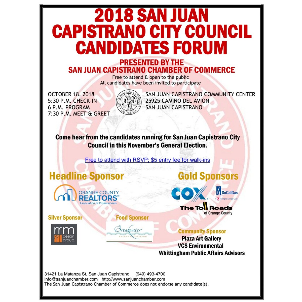 SanJuanChamber's tweet image. #SundayThoughts
Who is coming to our #SanJuanCapistrano #CityCouncil #Candidate Forum?!
…ancapistranochamber.chambermaster.com/events/details…