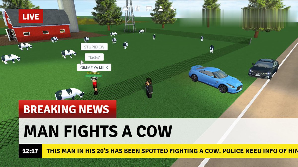 Sheriff D Kings On Twitter Breaking News A Man Has Been Spotted Fighting And Abusing A Cow Police Are Asking For Any Information That Can Lead To A Arrest If You - roblox breaking news image