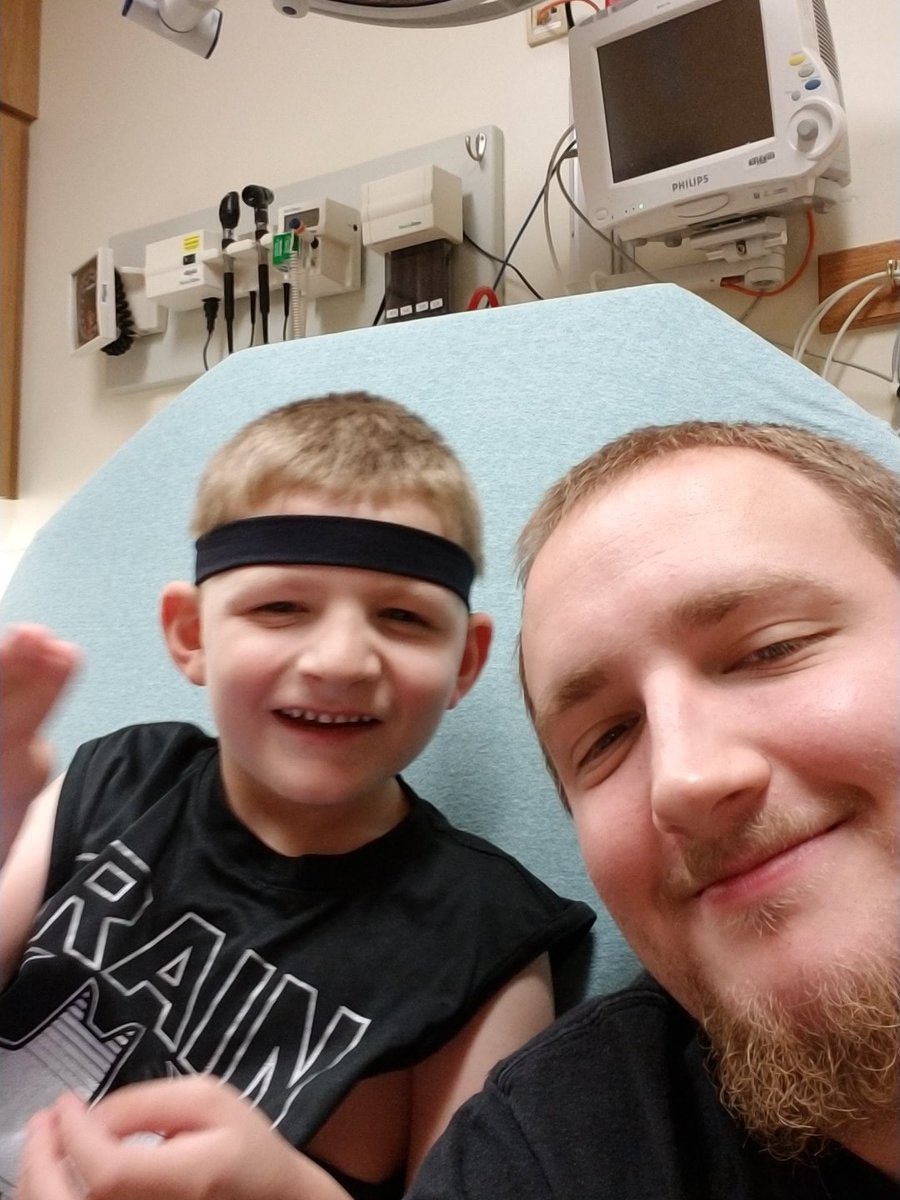 NateF19's tweet photo. Me and the boy at the ER after busting the back of his head &amp; needs a couple stitches https://t.co/4J3GmT53H2