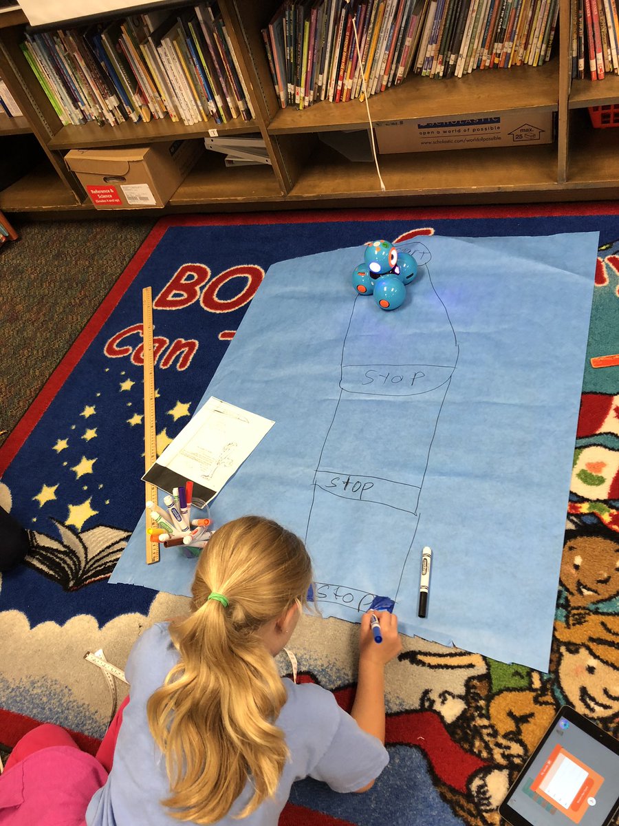 TheBarbashShow's tweet photo. The next part of HOT Block was designing a maze for the Dash and Dot robots to follow WHILE reading silly or spooky poems by Shel Silverstein! #MartinMustangsRead @MPS_Martin @STEMatMartin https://t.co/dbHJQoTY8F