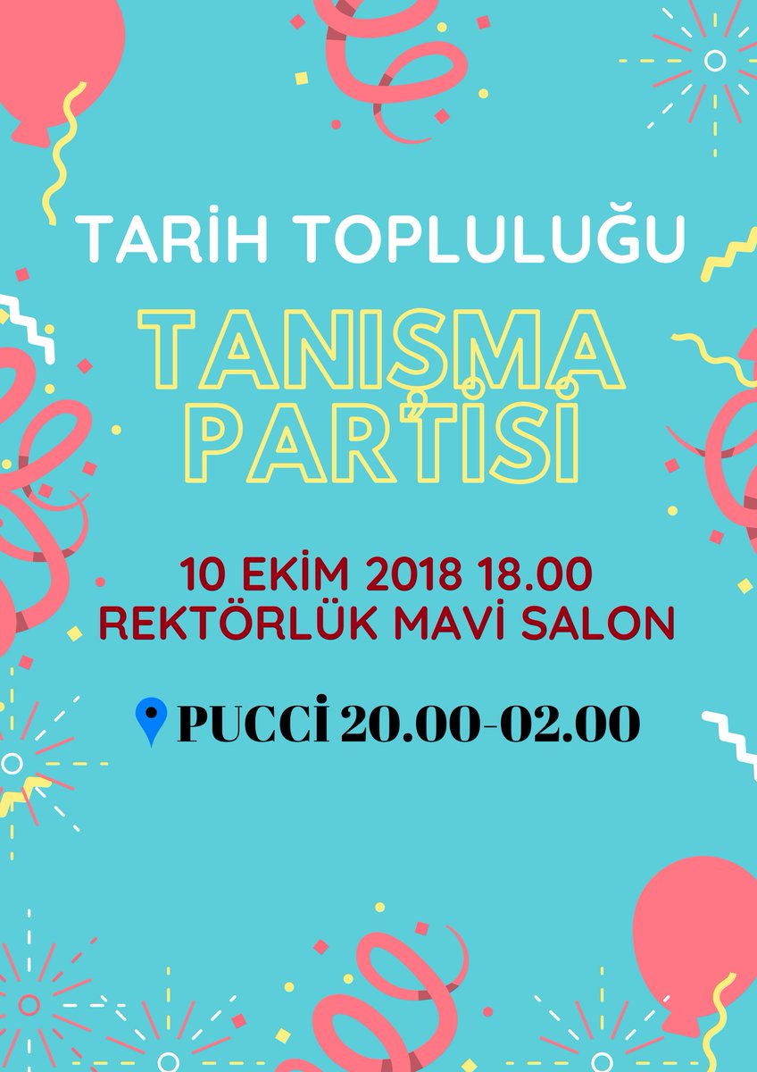 10 Ekim 2018 Çarşamba akşamı tanışmak ve topluluğumuzu tanıtmak için Rektörlük Mavi Salon' da olacağız 😊 Daha sonra eğlenmek için PUCCI'deyizz🎉🎉 🎉
#yeditepeuniversity #7tepetarihtoplulugu #tanışma #party <a href="/Pucci_Garden/">Pucci Yeditepe</a>