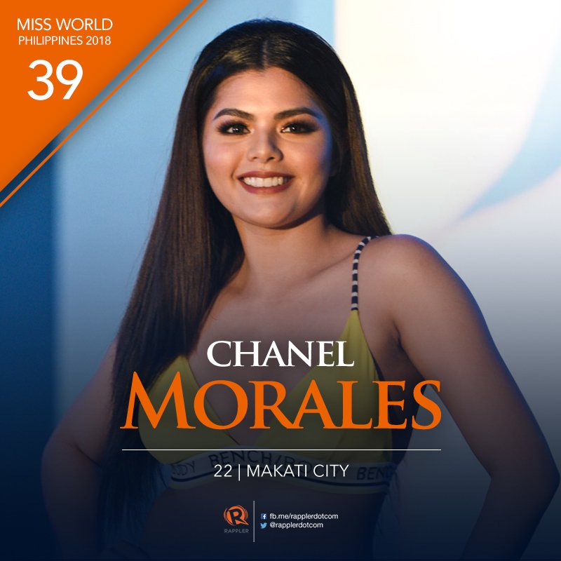 <a href="/AmandaLago9/">Amanda Lago</a> <a href="/beacupin/">Bea Cupin</a> JUST IN. Miss World Philippines 2018 First Princess

#39 Chanel Morales

#MWP2018 LIVE UPDATES: rappler.com/life-and-style…