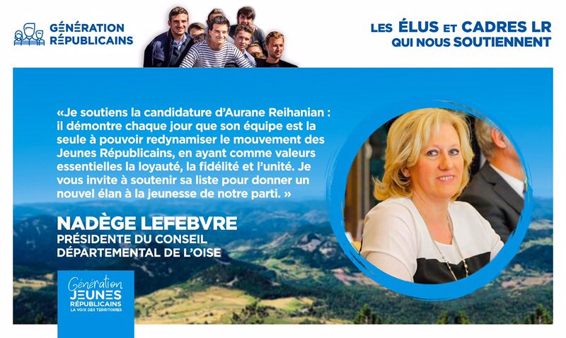 helo_m94's tweet photo. Merci à @3Nadege, présidente du conseil départemental de l’Oise et élue de terrain, pour son soutien à la liste menée par @auraneReihanian @generationLR #GenerationRépublicains https://t.co/EDt2IqxWrG