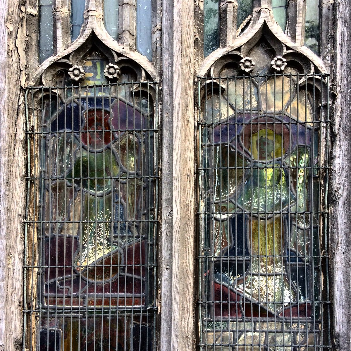 The outside of #stainedglass angels in C15th Porch House, Potterne #Wiltshire #angelology #medievalglass