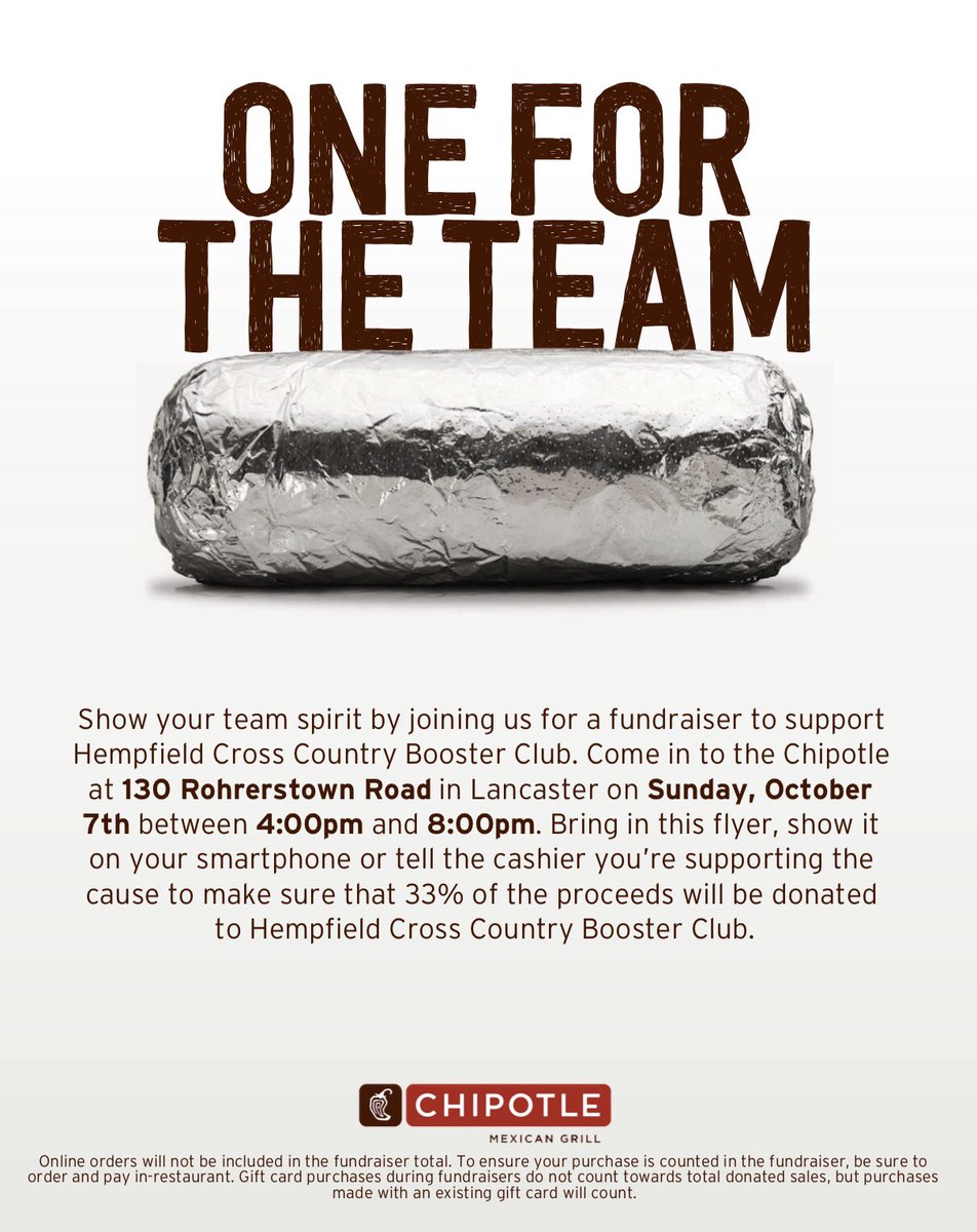HempfieldXC's tweet photo. Come out to the Chipotle on Rohrerstown Road TONIGHT to support HXC❤️🖤33% of your purchase will go right to the team!! @hempfield https://t.co/eGqxBRNiyv