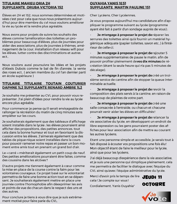 CVL_stex's tweet photo. Découvrez maintenant les professions de foi des 6 candidats aux élections du CVL ! Pour rappel, les élections auront lieu jeudi 11 en salle de permanence !
Des questions ? ➡️Nos DM sont ouverts 📩 https://t.co/Kap225FvzW