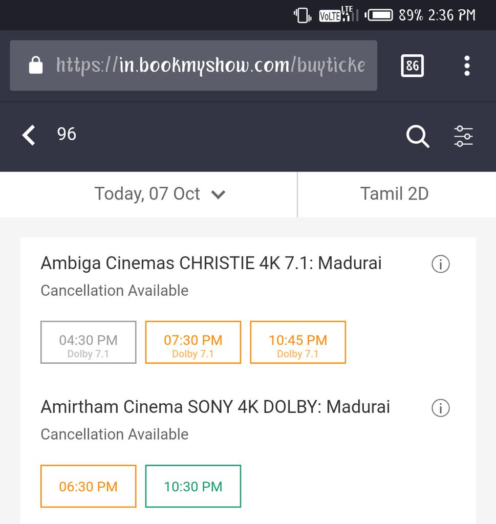 SharanOffl's tweet photo. #Blockbuster96 #96TheMovie
See the People's Love for the Movie
In Madurai All Evng Shows are Mostly Housefull at 2PM Fab Responseππ
@VijaySethuOffl @trishtrashers @govind_vasantha @Chinmayi @Premkumar1710 @itisprashanth
A Soul Stirring Journeyβ€οΈππβ₯οΈπ https://t.co/rXUUO3yFN1