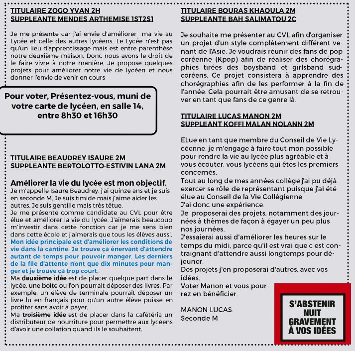 CVL_stex's tweet photo. Découvrez maintenant les professions de foi des 6 candidats aux élections du CVL ! Pour rappel, les élections auront lieu jeudi 11 en salle de permanence !
Des questions ? ➡️Nos DM sont ouverts 📩 https://t.co/Kap225FvzW