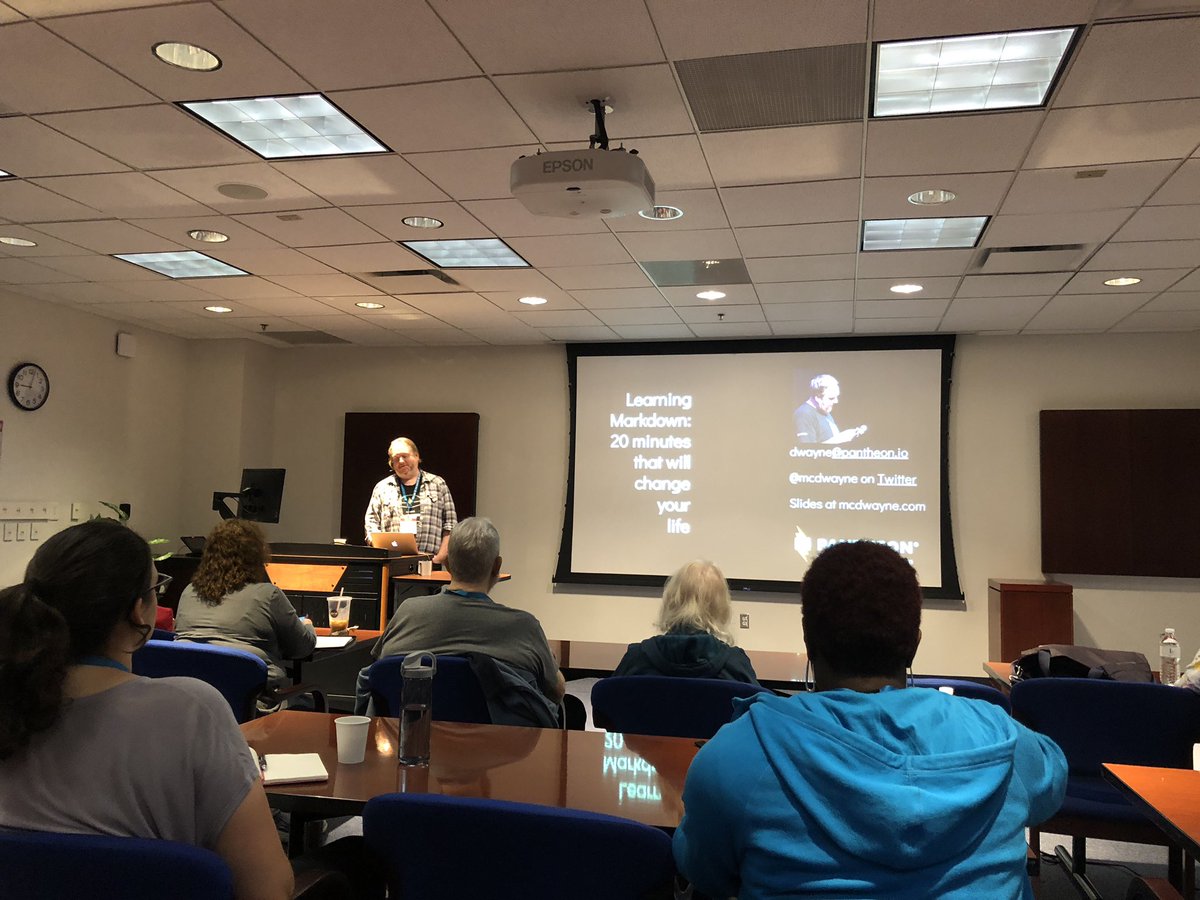 Learning Markdown: 20 minutes that will change your life with <a href="/McDwayne/">@mcdwayne@mastodon.social Dwayne McDaniel</a> of <a href="/getpantheon/">Pantheon</a> at <a href="/wordcampbalt/">WordCamp Baltimore</a>. You still have time to join us and learn #markdown!