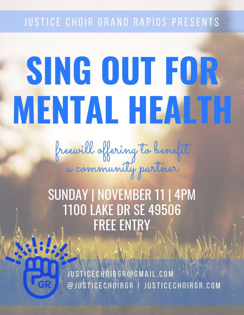 Join us for our Sing Out for Mental Health concert on Sunday, November 11. #justicechoir #grmi