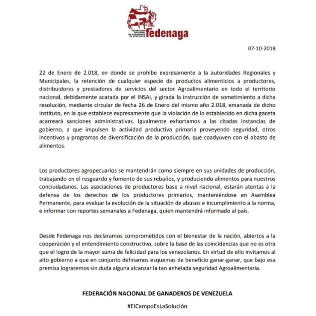 Desde <a href="/Fedenaga/">FEDENAGA</a> emitimos el siguiente pronunciamiento a todo el pais:

"EL CAMPO EN EMERGENCIA" 

#ElCampoEnEmergencia
#7Oct 
#FedenagaSomosTodos 🇻🇪
#ElCampoEsLaSolución