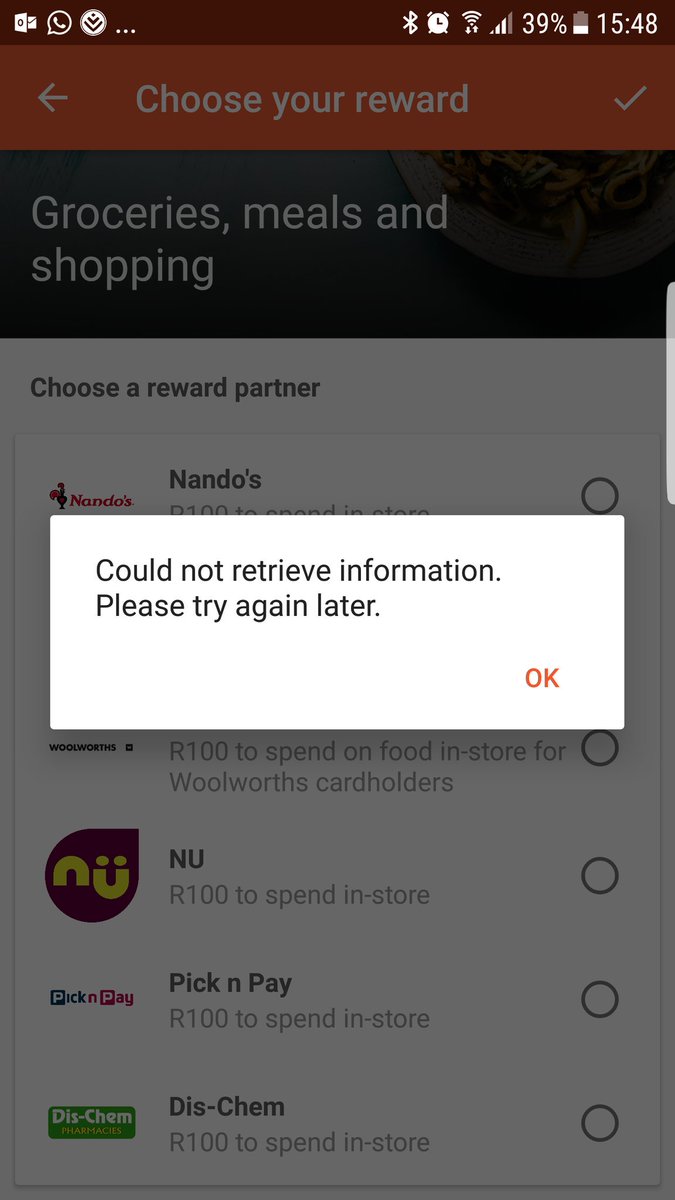 laleeroth's tweet photo. @Discovery_SA @TeamVitalitySA Seriously. I tried weeks ago and your vouchers still don't work. I'm trying to redeem a Nandos voucher. Is this a con? Please assist. https://t.co/LhYxeKuh48