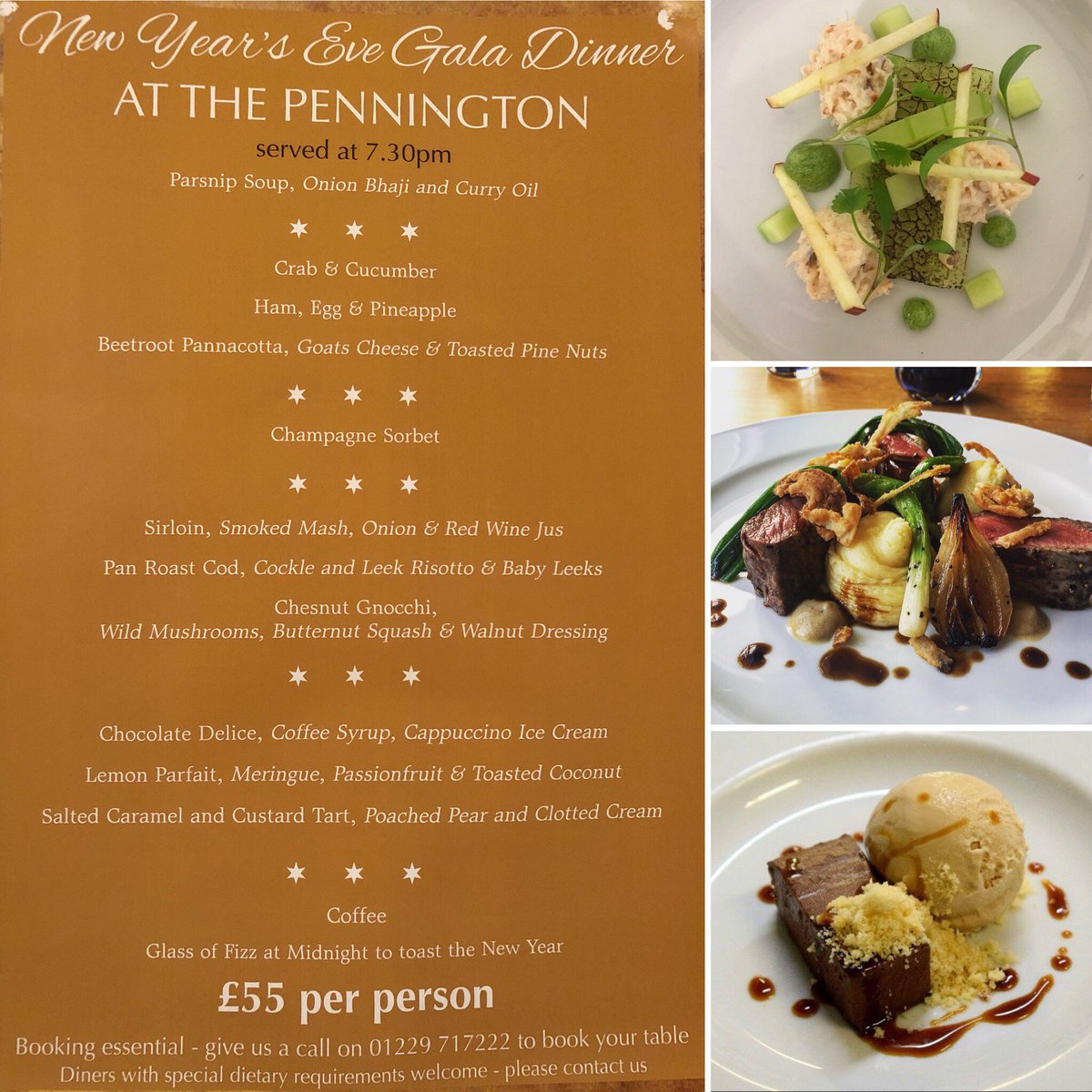 penningtonchefs's tweet photo. Phone to reserve your table for our New Year’s Eve gala dinner.. 01229717222 6 courses £55 per person https://t.co/qYhTz0nA8S